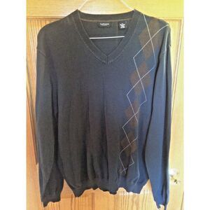 Van Heusen Argyle V Neck Dark Blue‎ Green Sweater  Men Size XL Preppy